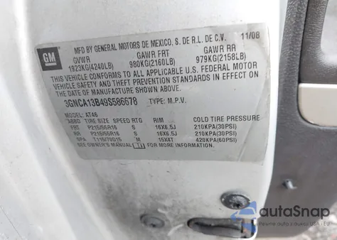 2009 Chevrolet Hhr Ls из США, поврежденный, VIN 3GNCA13B49S586678